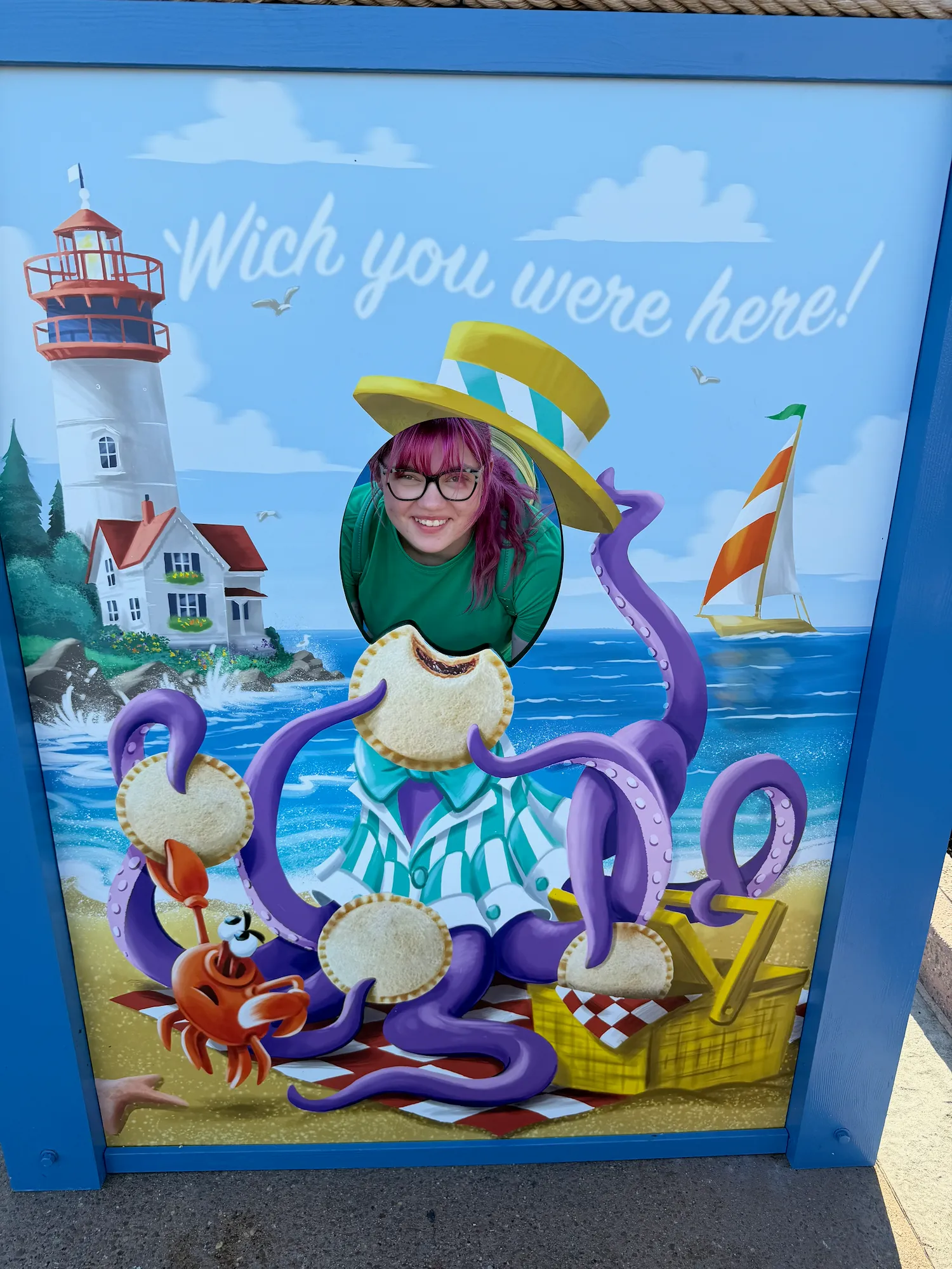 Meg as an octopus enjoying an uncrustable