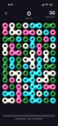 A fresh board of pink, cyan, cream and green jelly blobs, each color with its own mark, with same-color neighbors merged into single gummy shapes