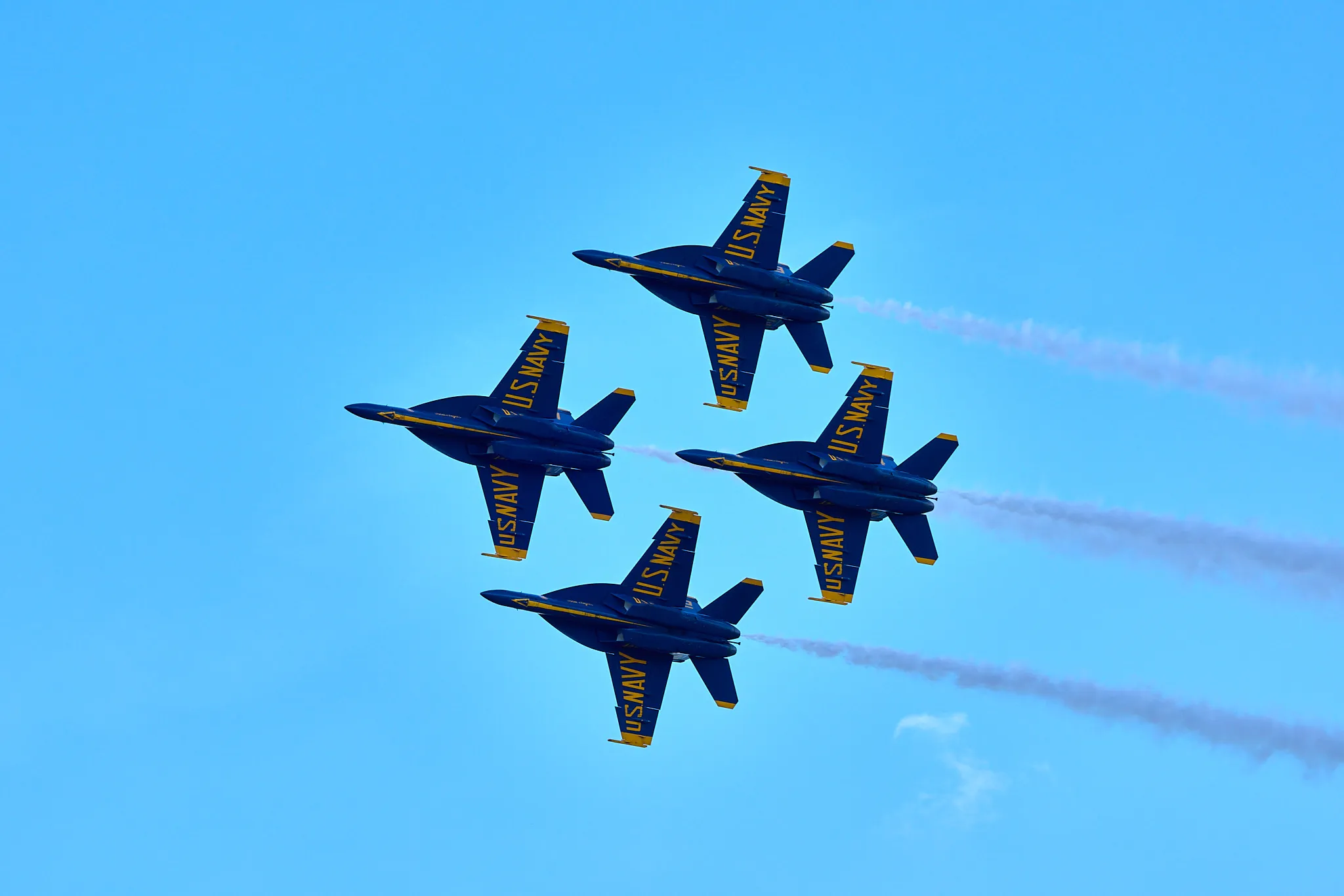 US Navy Blue Angels in a rolling diamond formation