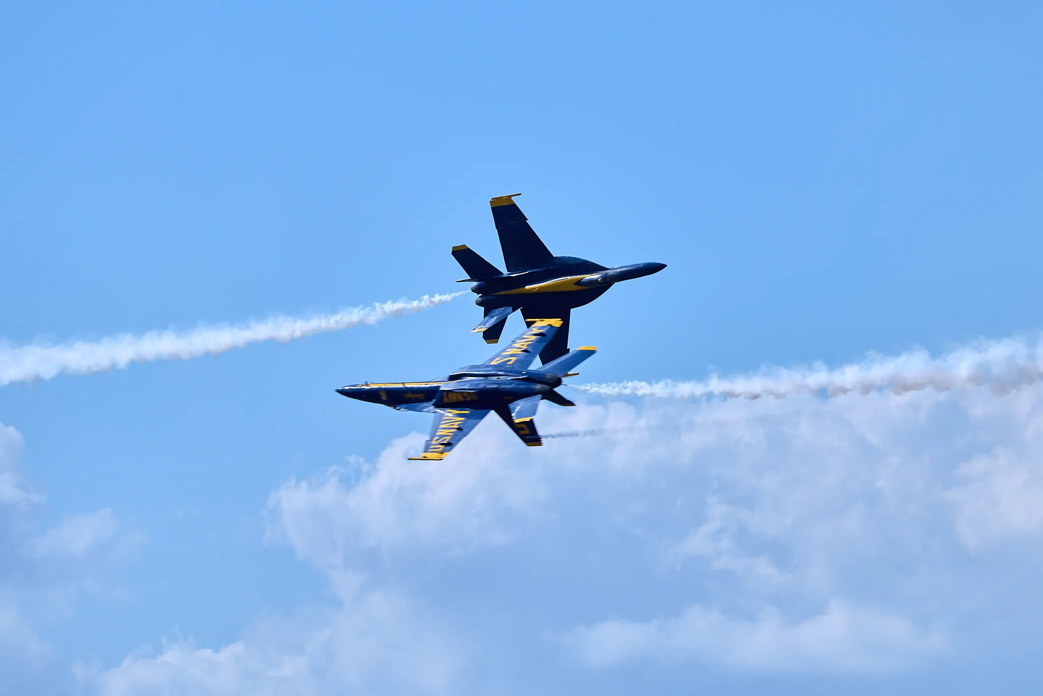 US Navy Blue Angels solo pilots cross over in their FA-18s (#5 and #6)