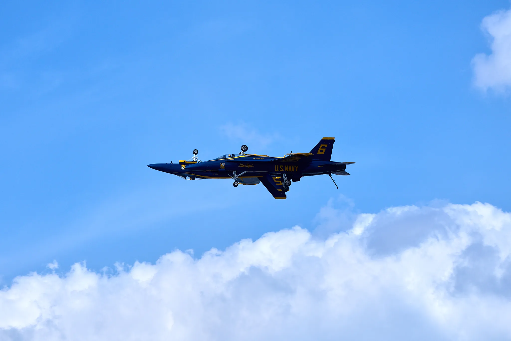 US Navy Blue Angels solo pilots in a dirty landing formation