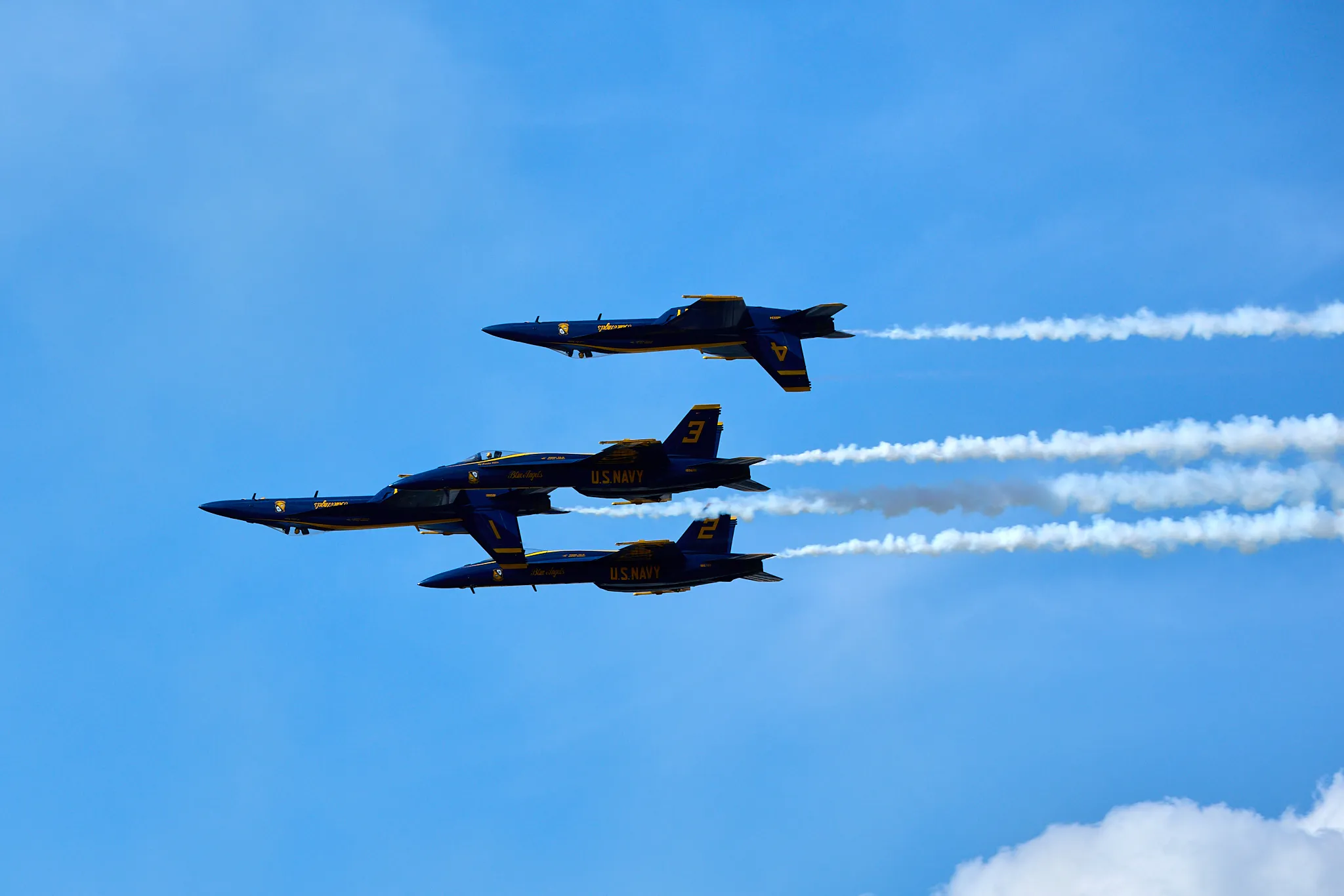 US Navy Blue Angels diamond in a mixed pass