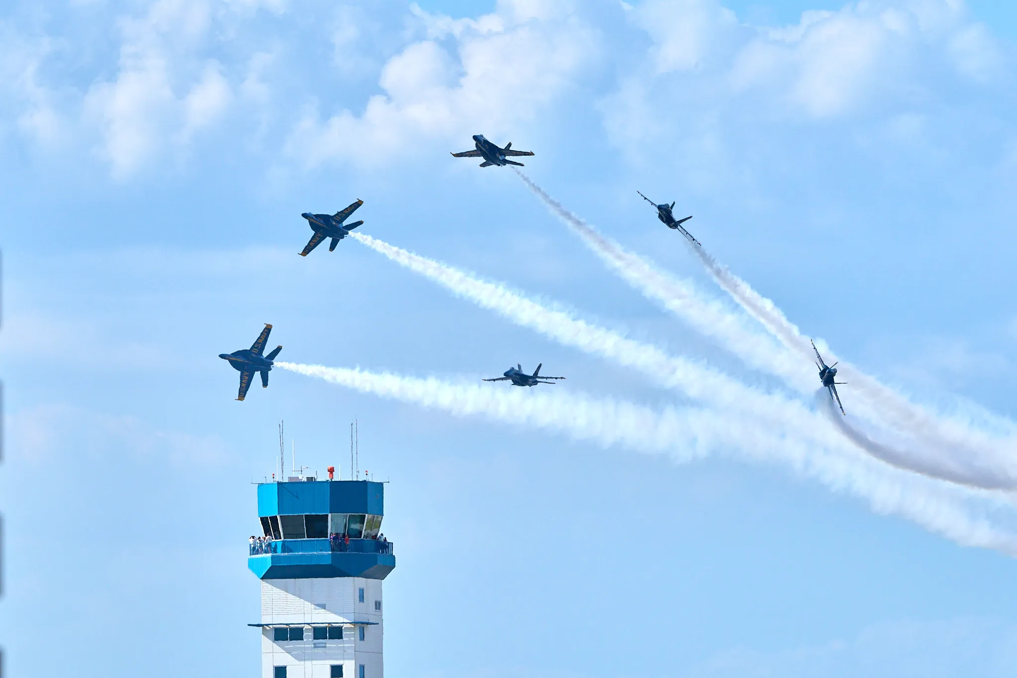 US Navy Blue Angels entire team starting their blossom over the crowd
